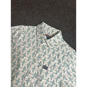 Burlebo Button Down Shirt Flying Ducks Mens Small Short Sleeve Stretch Outdoors